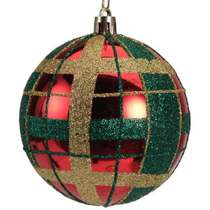 Decoris Shatterproof Bauble with Gold &amp; Green Check (Assorted Designs) image 3