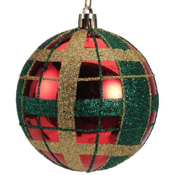Decoris Shatterproof Bauble with Gold &amp; Green Check (Assorted Designs) image 3