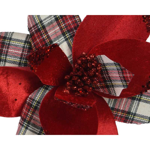 Everlands Red Tartan Poinsettia Clip (Assorted Designs) image 2