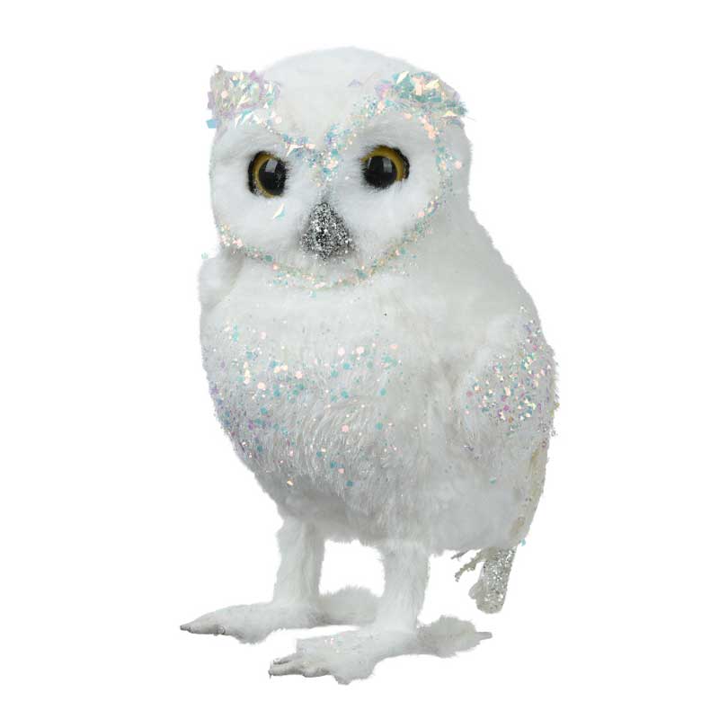 Decoris White Owl with Iridescent Glitter image 0