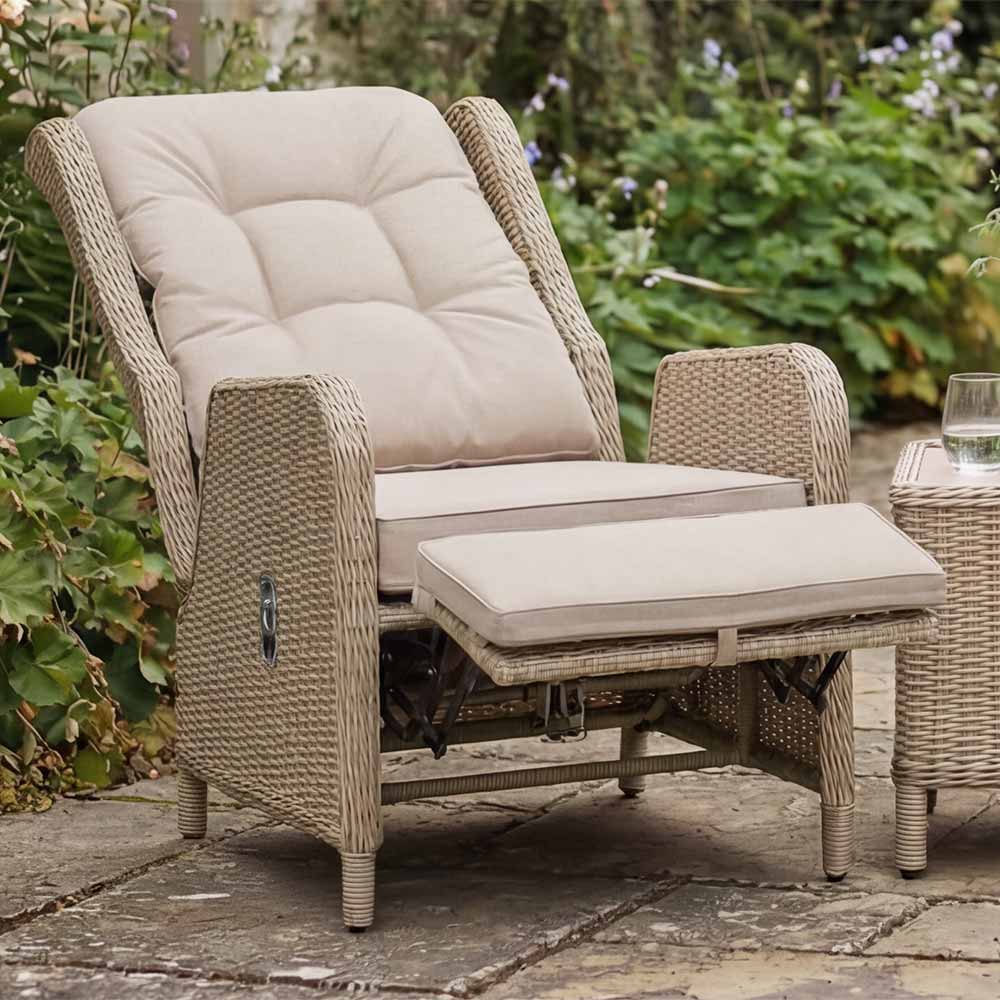 Bramblecrest Chedworth Deluxe 2 Seat Recliner Set in Sandstone Rattan with Integrated Footrests image 0