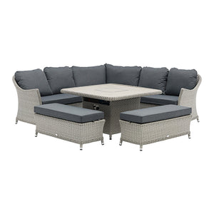 Bramblecrest Wentworth Curved Modular Corner Set in Pewter Rattan with Square Firepit Table &amp; 2 Benches image 6
