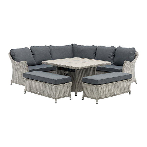 Bramblecrest Wentworth Curved Modular Corner Set in Pewter Rattan with Square Firepit Table &amp; 2 Benches image 6