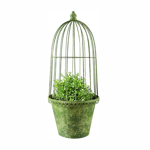 Fallen Fruits Aged Metal Green Flower Pot with Cloche image 3