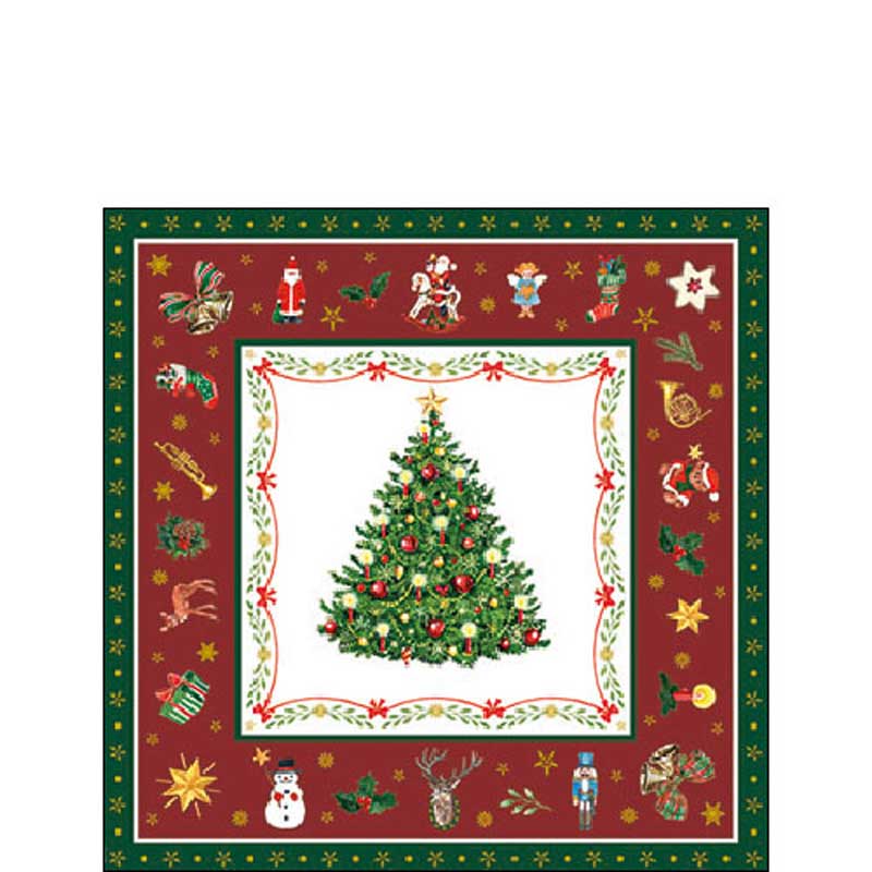 Ambiente Paper Cocktail Napkins - Red Christmas Evergreen (Pack of 20) image 0