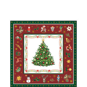 Ambiente Paper Cocktail Napkins - Red Christmas Evergreen (Pack of 20) image 0