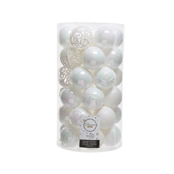 Decoris Shatterproof Baubles in White Iris (Pack of 37) image 0