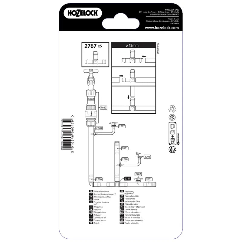 Hozelock 13mm T Pieces (Pack of 5) image 0