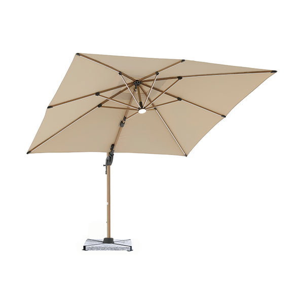 Bramblecrest Truro 3 x 3 m Square Cantilever Wood Effect Parasol in Sand with LED, Granite Base &amp; Cover image 1