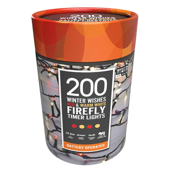 Festive 200 Battery-Operated Firefly Lights - Red / Warm White (Winter Wishes) image