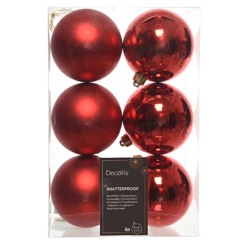 Decoris Shatterproof Baubles in Christmas Red (Pack of 6) image 0