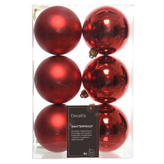 Decoris Shatterproof Baubles in Christmas Red (Pack of 6) image 0
