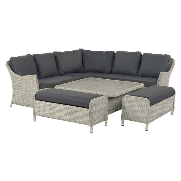 Bramblecrest Monterey Curved Corner Sofa Set in Dove Grey with Square Dual Height Table &amp; 2 Benches image 3