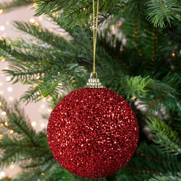 Decoris Foam Bauble with Glitter Beads in Red image 1