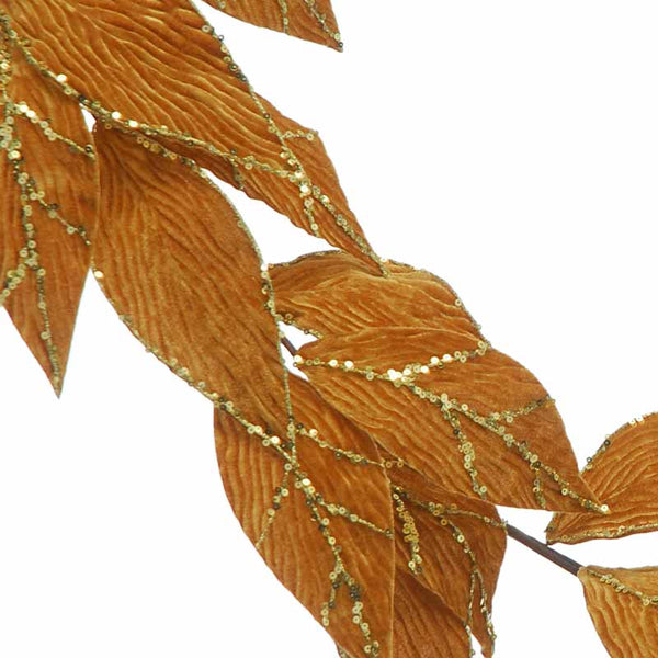 Festive Golden Brown Glitter Leaf Garland image 1
