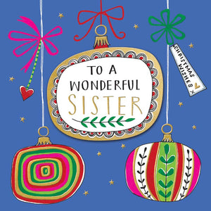 Rachel Ellen Wonderful Sister with Baubles Christmas Card image 0
