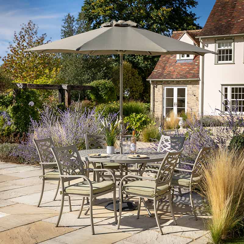 Hartman Buxton 6 Seat Round Dining Set, with 2.5m Parasol &amp; Base image 0