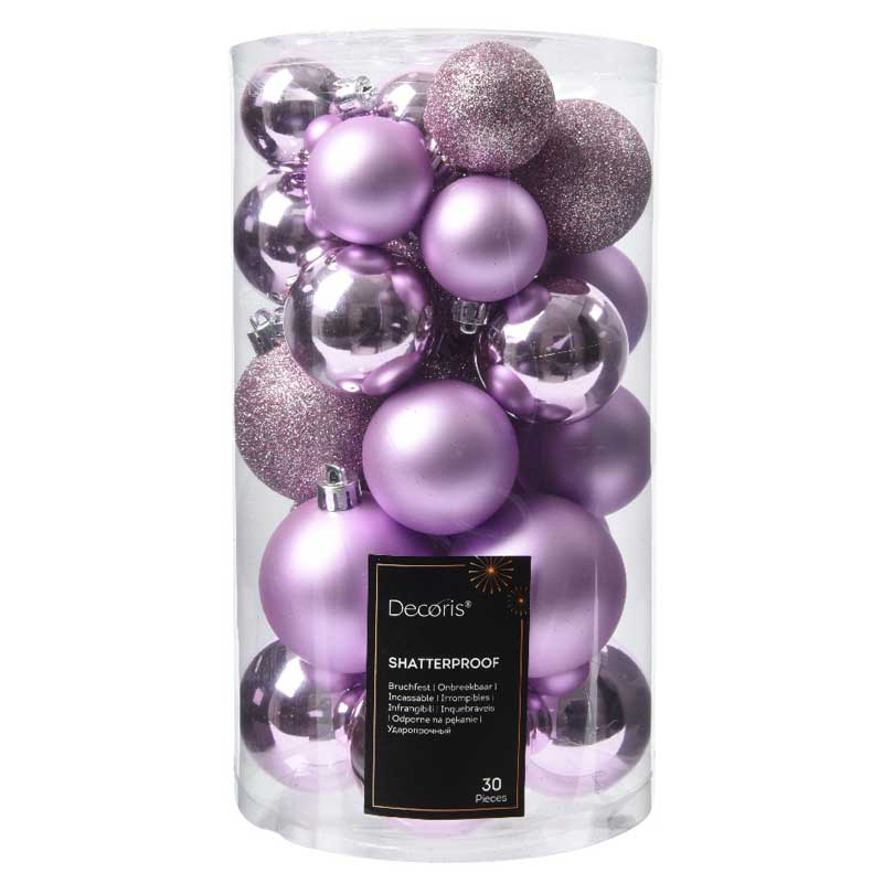 Decoris Shatterproof Baubles in Lilac Breeze (Pack of 30) image 0