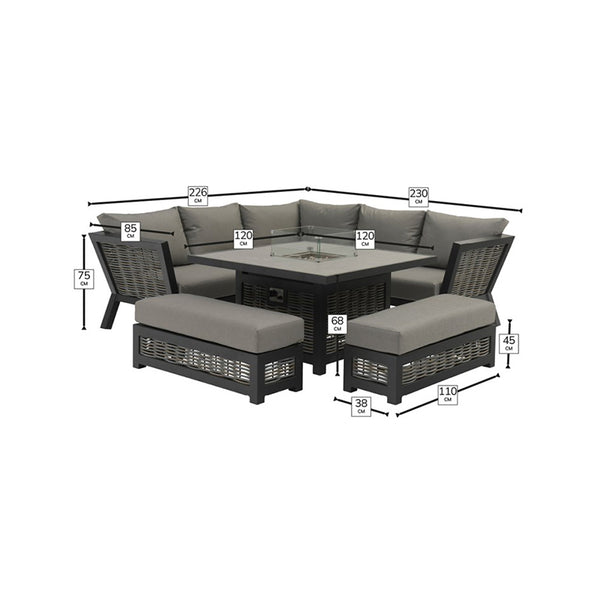 Bramblecrest Tuscan Corner Sofa Set with Square Firepit Table &amp; 2 Benches image 7