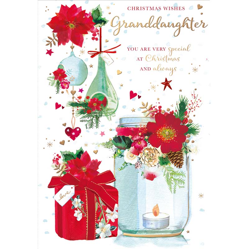 Words N Wishes Present & Candle Jar Granddaughter Christmas Card image 0