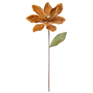 Festive Gold Velvet Magnolia Stem (50cm) image 1