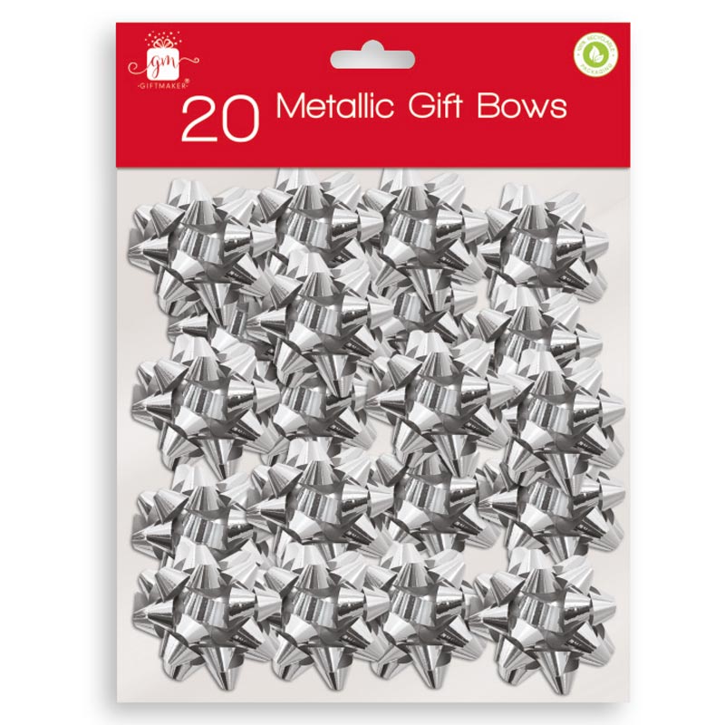 Gift Maker Silver Metallic Gift Bows (Pack of 20) image 0