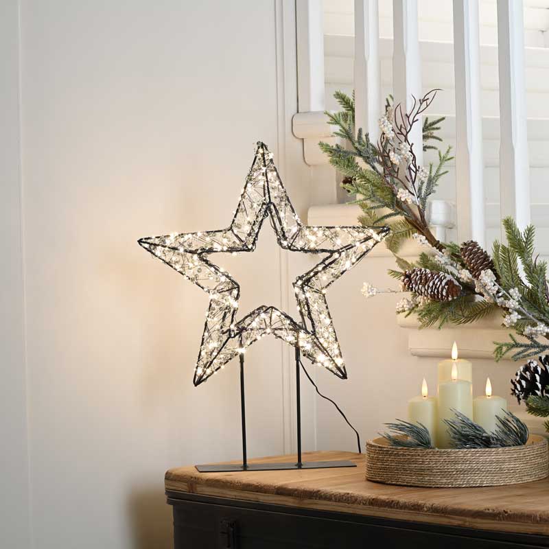 Festive Lit Black Shimmer Star on Base image 0