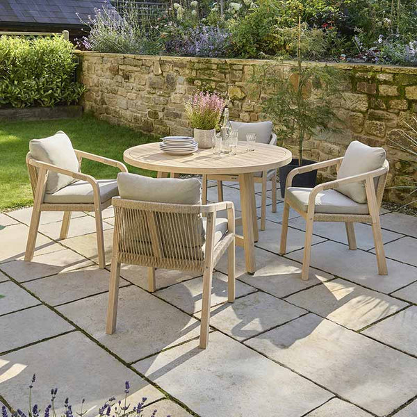 Kettler Cora 4 Seat Round Wooden Dining Set with 2.5m Parasol & 15kg Base image 0