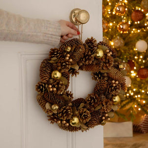 Festive Gold Balls, Berries & Pinecone Wreath image 3