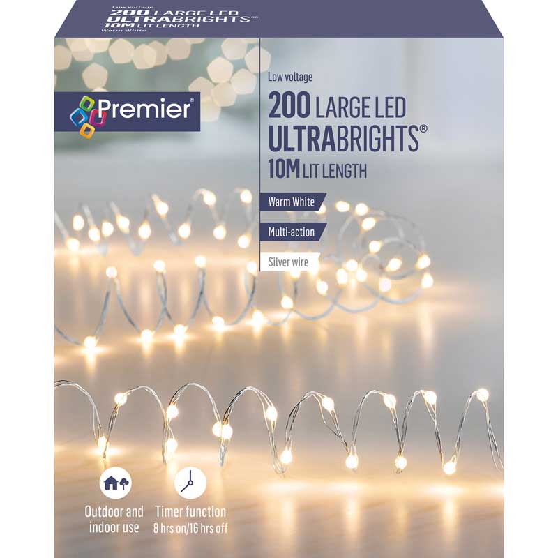 Premier 200 Multi-Action Large LED ULTRABRIGHTS with Timer - Warm White image 0
