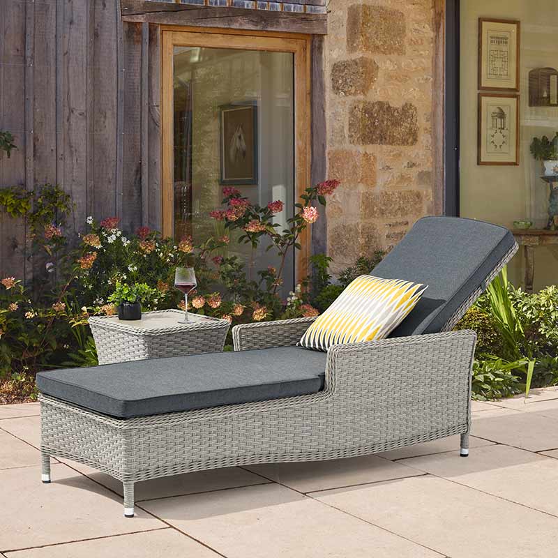 Bramblecrest Wentworth Pewter Rattan Sun Lounger with Side Table image 0
