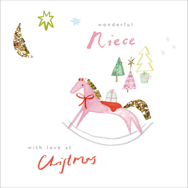 Woodmansterne Rocking Horse Niece Christmas Card image 0