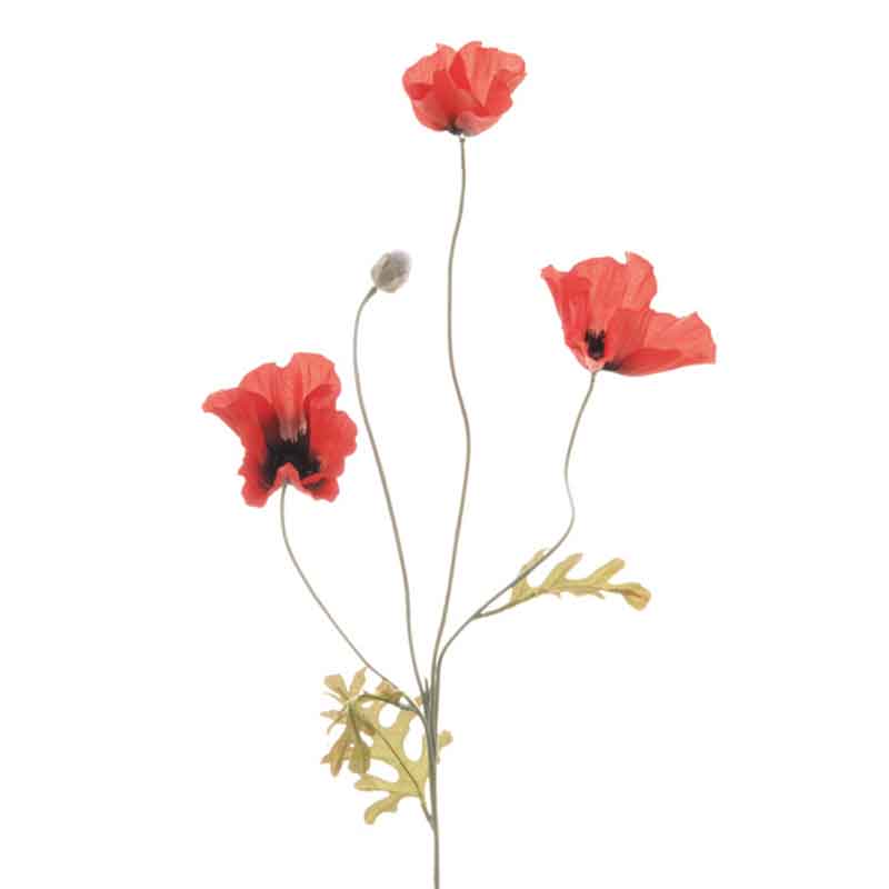 Floralsilk Red Field Poppy - 3 Flowers (64cm) image 0