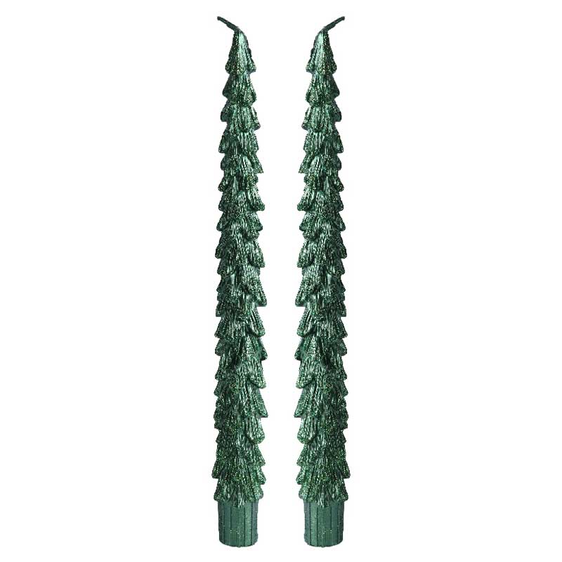 Decoris Green Tree Dinner Candles (Pack of 2) image 0