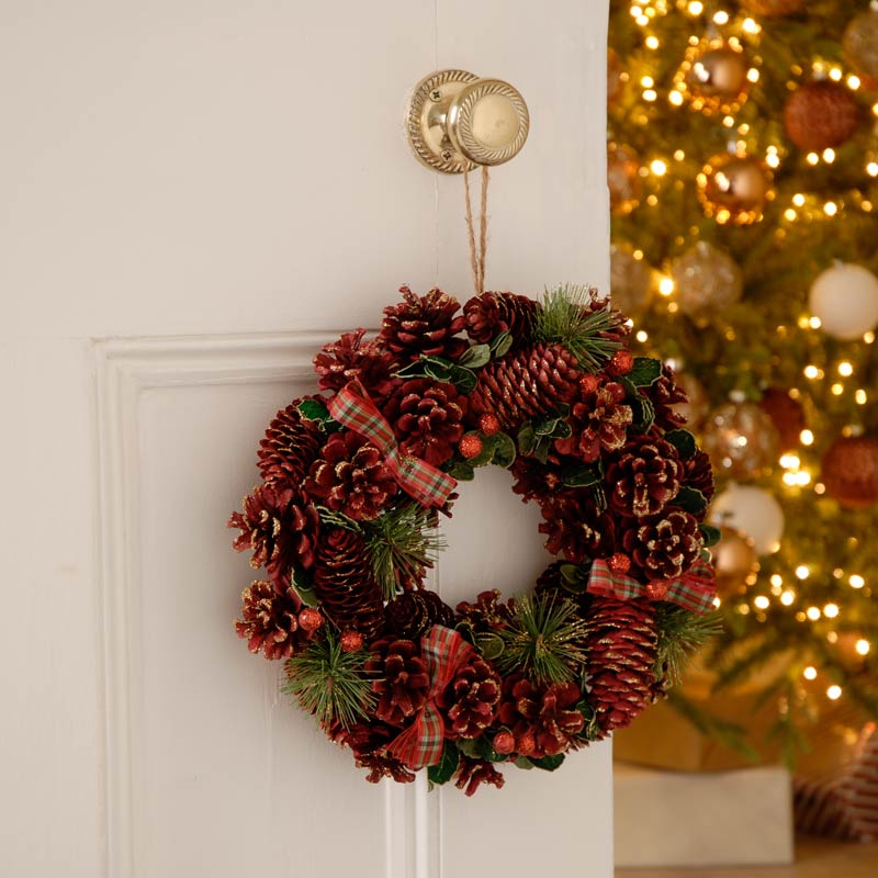 Festive Red Pinecone Wreath image 0