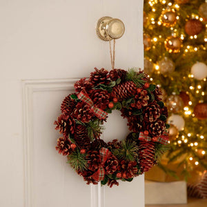 Festive Red Pinecone Wreath image 1