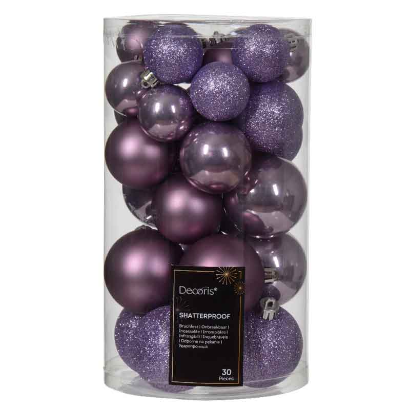 Decoris Shatterproof Baubles in Crystal Lilac (Pack of 30) image 0