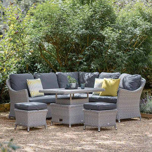 Bramblecrest Wentworth Rattan Mini Corner Sofa Set with Dual Height Table in Pewter image 0
