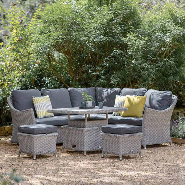 Bramblecrest Wentworth Rattan Mini Corner Sofa Set with Dual Height Table in Pewter image 0