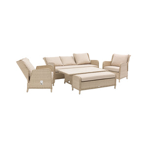 Bramblecrest Somerford Rattan Reclining 3-Seater Sofa &amp; Armchairs Set with Bench &amp; Rectangular Dual Height Table image 6