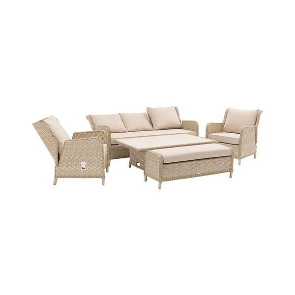Bramblecrest Somerford Rattan Reclining 3-Seater Sofa &amp; Armchairs Set with Bench &amp; Rectangular Dual Height Table image 6
