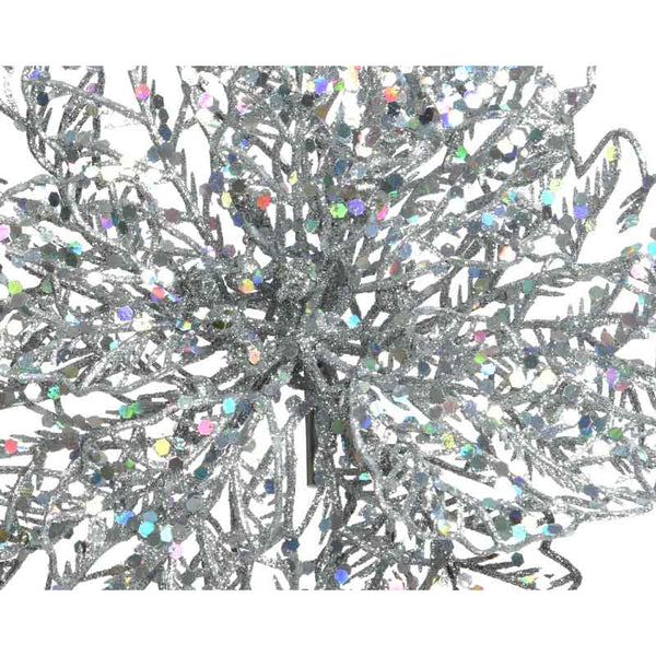 Everlands Silver Glitter Poinsettia Clip image 2