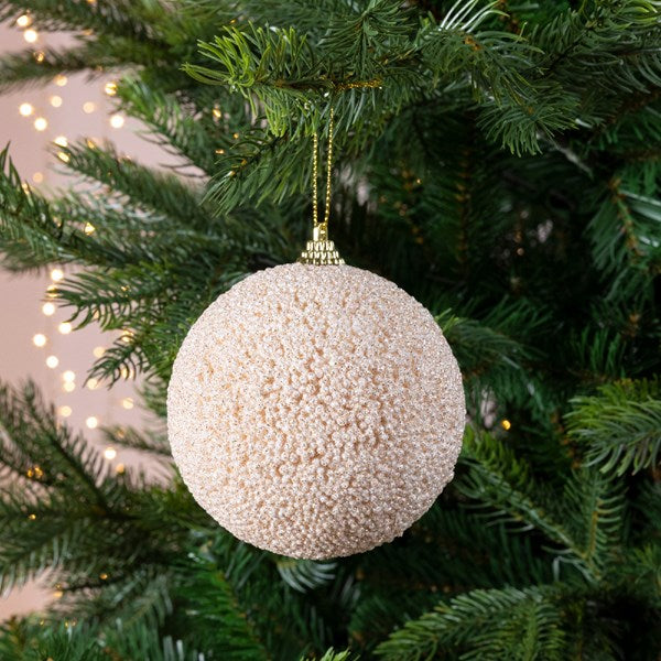 Decoris Foam Bauble with Glitter Beads in Pearl image 1