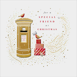 Woodmansterne Rabbit by Postbox Special Friend Christmas Card image 0