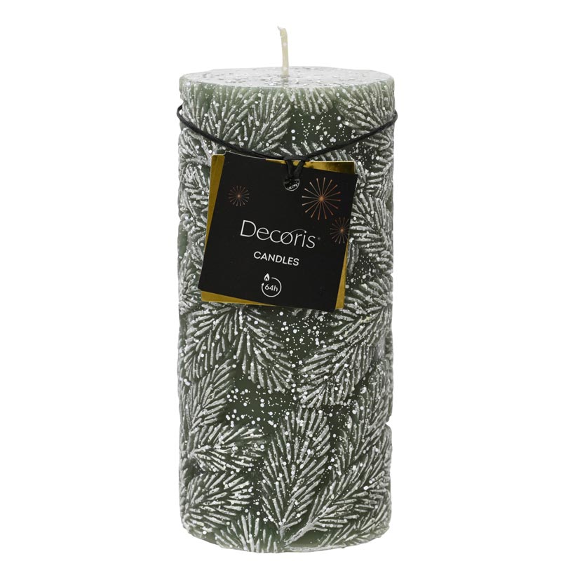Decoris Snow Leaf Pillar Candle - Rosemary Green image 0