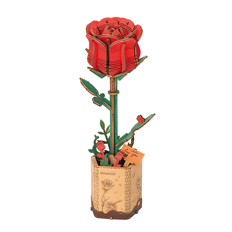Robotime Red Rose DIY Wooden Flower 3D Puzzle image 0