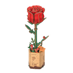 Robotime Red Rose DIY Wooden Flower 3D Puzzle image 0