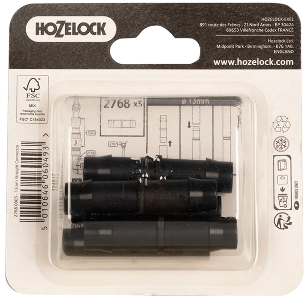Hozelock Straight Connector 13mm (Pack of 5) image 1