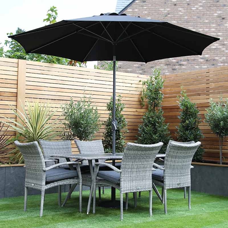 Supremo Iris 6 Seat Rectangular Dining Set with Parasol &amp; Base image 0