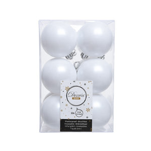 Decoris Shatterproof Baubles in Winter White (Pack of 12) image 0
